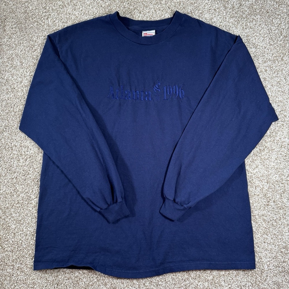 Vintage Atlanta Olympics 1996 Size XL Mens Blue Long Sleeve Hanes Beefy T Shirt